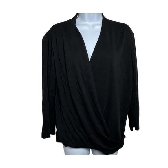 M.M. LaFleur Deneuve 3.0 Blouse mock wrap top 3/4 Sleeve Crepe Black Size XL - Picture 2 of 6